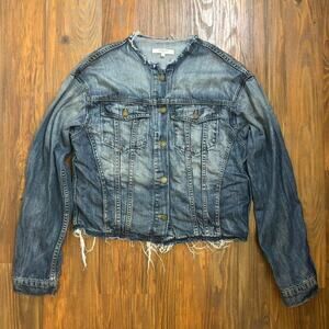 Fidelity Blue Denim Jacket Cropped with Raw Hem Size Large